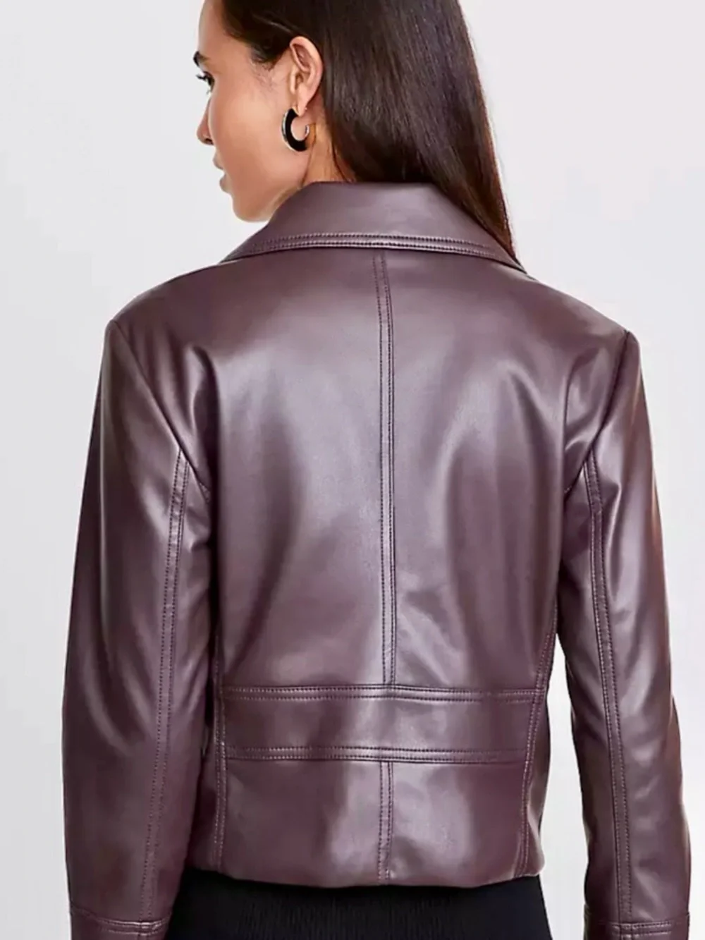 LOFT Double-Breasted Faux Leather Jacket in Deep Brown - Picture 4 of 7